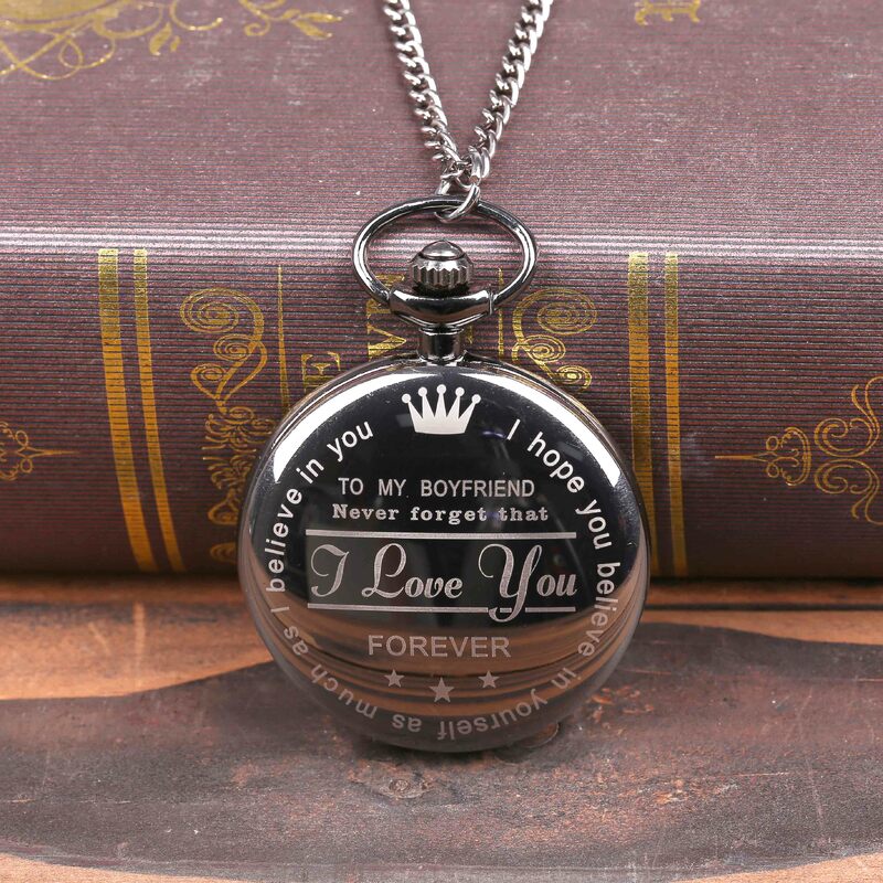 0 "Boyfriend To My" Retro bronce Vintage reloj de bolsillo cadena colgante collar negro antiguo Steampunk hombres relojes de cuarzo