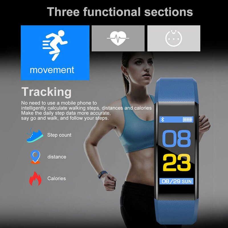 Nouveau 115plus montre intelligente moniteur de fréquence cardiaque pression artérielle Tracker Fitness Smartwatch Sport montre pour ios android + boîte hommes femmes