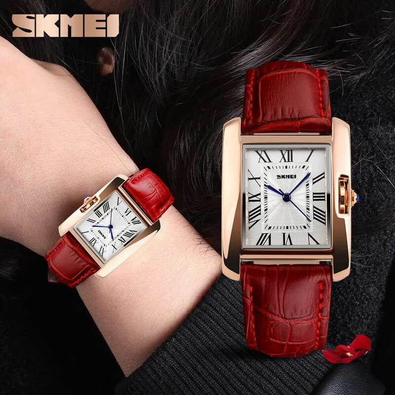 Skmei marca mulheres relógios de quartzo moda elegante mulher relógio retro senhoras de couro à prova d' água relógio relógios de pulso relogio feminino