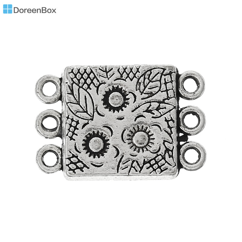 Doreen Box Lovely 10 Sets Silver Color 3Holes Flower Magnetic Clasps 18.8x12.7mm (B03548)