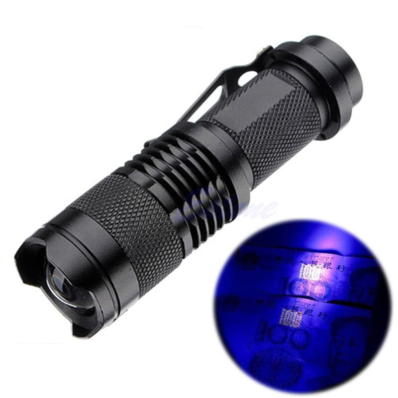 Lampe de poche à lumière ultraviolette avec fonction Zoom, Mini lampe UV, détecteur de taches d'urine animale et de scorpions, pile AA/14500