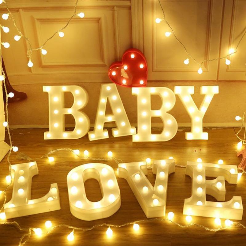 New 22CM 3D 26 White Letter LED Marquee Sign Alphabet Light Indoor Wall Hanging Night Light Bedroom Wedding Birthday Party Decor