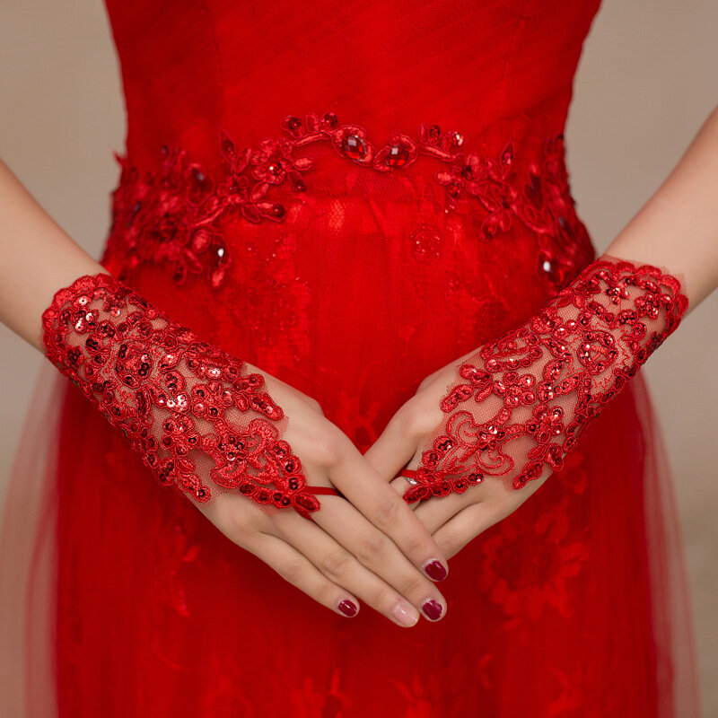 子供と女性のためのレースの結婚式の手袋,白と赤の色,指なし,ベストセラー2020