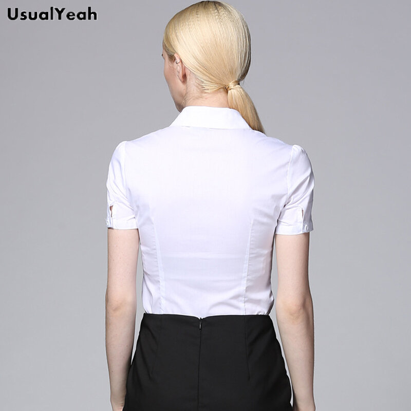 UsualYeah Женская Формальная рубашка с коротким рукавом, женская рубашка размера плюс, офисная блузка с отложным воротником, рубашки, боди в белую полоску