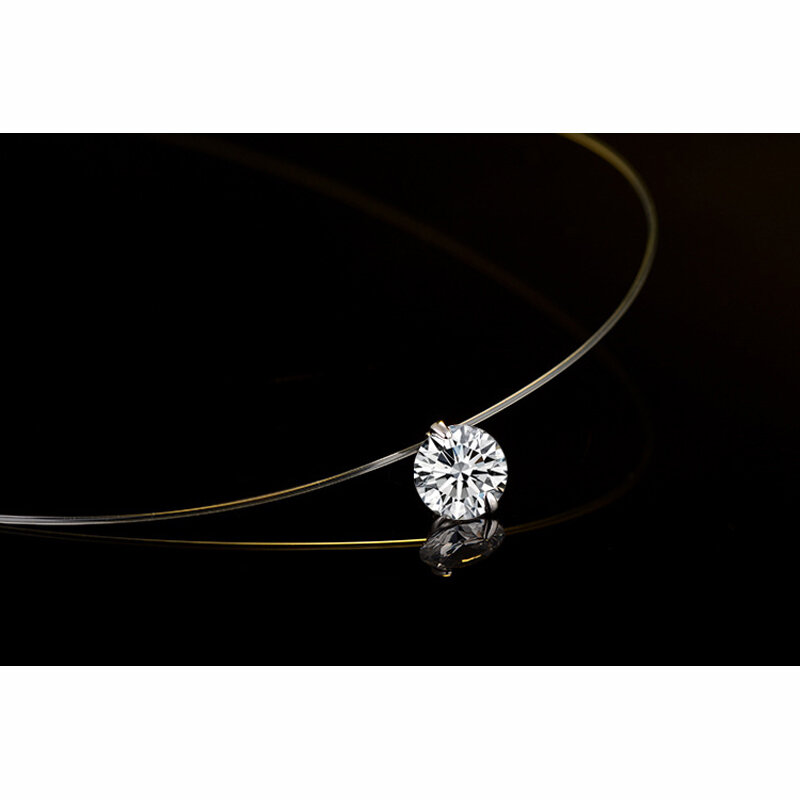 925 sterling silverdazzling zircon colar invisível transparente linha de pesca pingente gargantilhas colar jóias para mulher