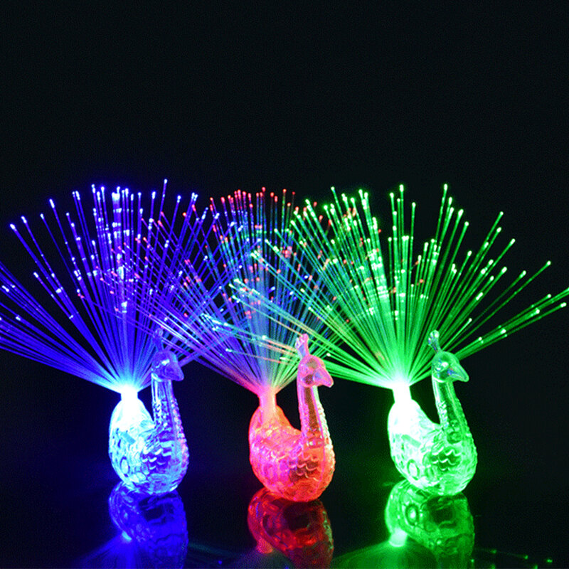 1pcs Party Decoration Peacock Finger Light Colorful LED Light-up Rings Kids Children Toys Night Vocal concert Gadgets Supplies