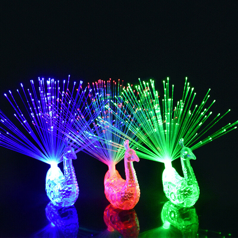 1 pcs Partido Decoração Pavão Dedo Luz Colorida LEVOU Luz-up Anéis Crianças dos miúdos Brinquedos Noite concerto Vocal Gadgets suprimentos