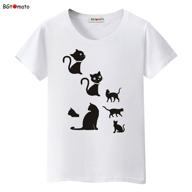 Little black cat 3d camisas para mujer, personalidad creativa encantadora, buena calidad, marca suave, camisas Casuales