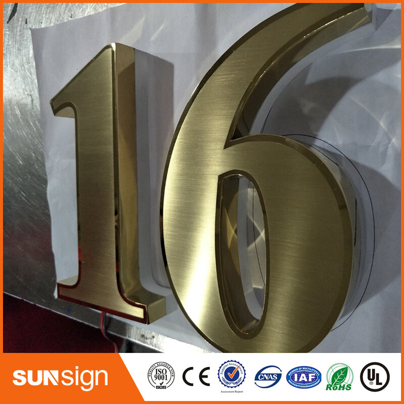 H 35cm alto brillante impermeable 304 # acero inoxidable Led 3D signo retroiluminado Logo