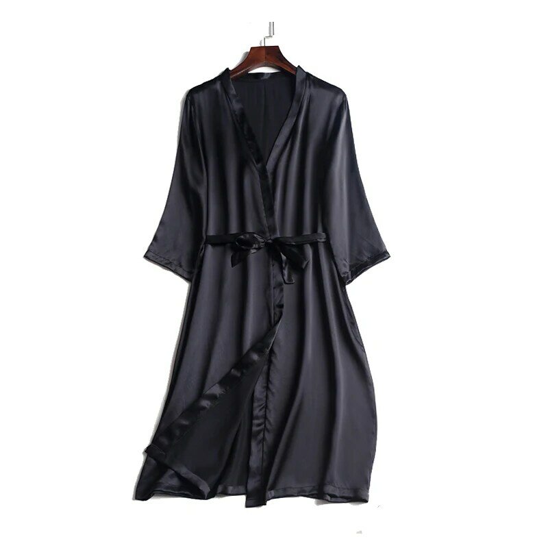 SuyaDream 100% ผ้าไหมธรรมชาติผู้หญิง Robes ผ้าไหมซาตินเข่าความยาว Robe Belted Healthy Sleep สวมใส่ฤดูใบไม้ผลิ2021ฤดูใบไม้ร่วงฤดูใบไม้ผลิบ้านสวม kimono