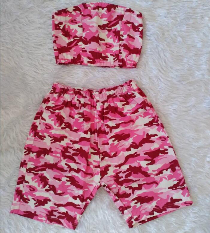 Conjunto Sexy de dos piezas para mujer, Top corto de tubo y pantalones cortos de motorista, conjuntos ajustados de camuflaje rosa a juego de talla grande