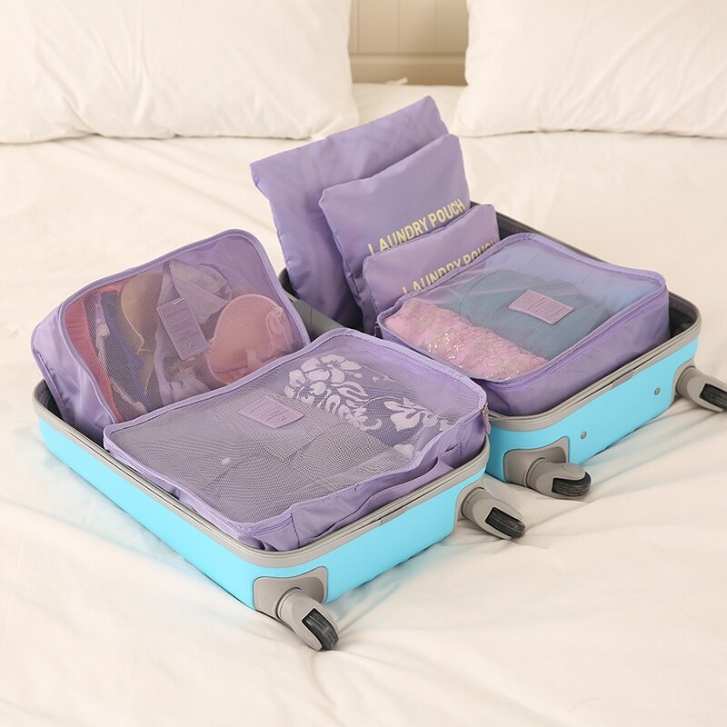 ไนลอน Cube Travel Bag ทนทาน6ชิ้นชุดขนาดใหญ่ความจุกระเป๋า Unisex เสื้อผ้า Sorting Organize Bag
