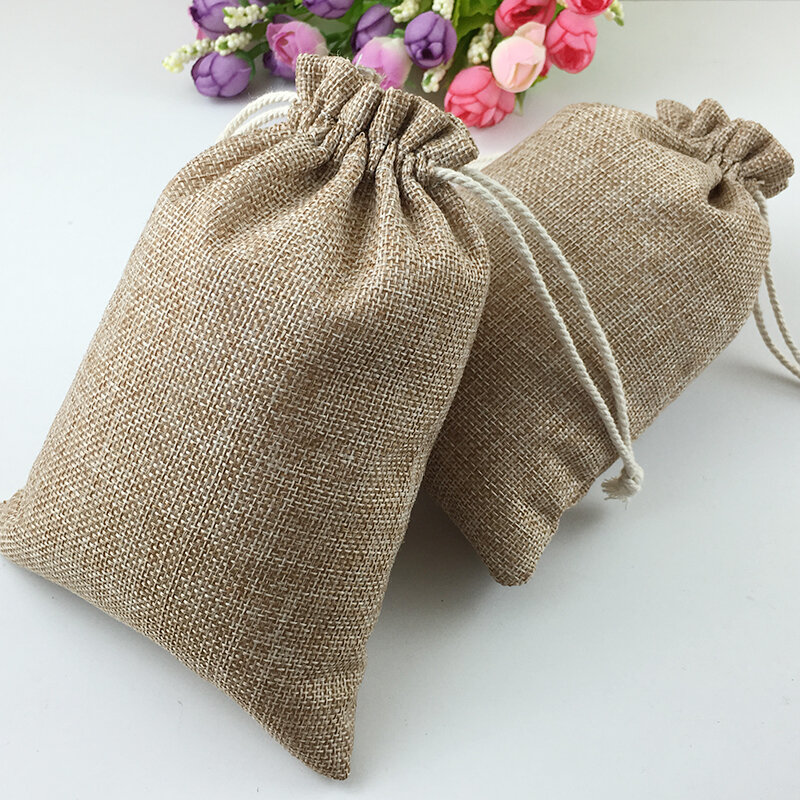 17*23cm Drawstring Sack Gift Bags Jute Packaging Display Jewelry Pouches Gift Bag Wedding Packing Bags For Travel Storage Bag