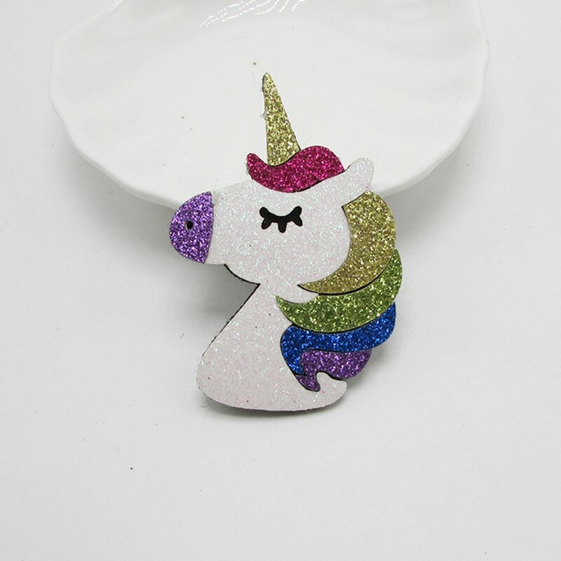 100 unids/lote de apliques acolchados de unicornio con purpurina de colores, parches de tela con purpurina de una sola cara, parche DIY, accesorio para sombreros de juguete para bebé