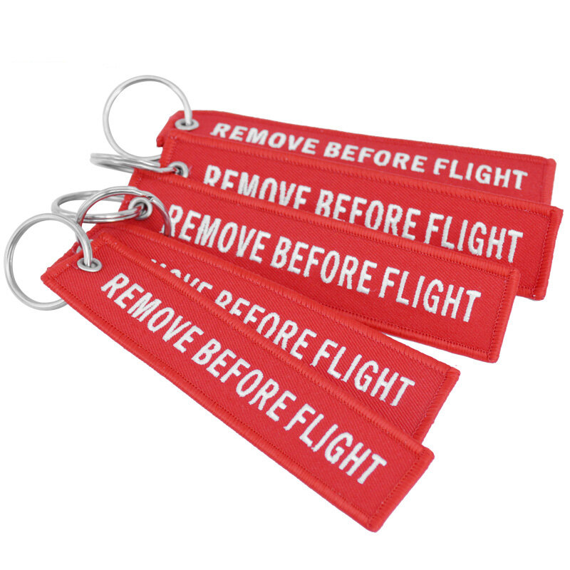 Llavero para quitar antes del vuelo para regalos de aviación OEM, llavero rojo con puntada blanca, etiqueta de llavero fobs, llavero de joyería de moda