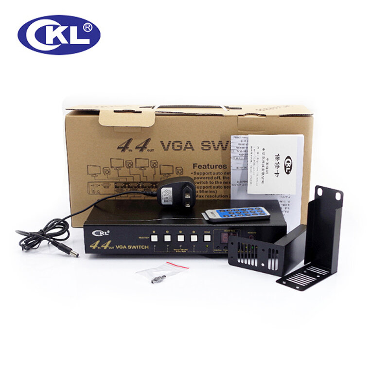 Boîte de répartiteur de commutateur VGA haut de gamme, avec audio 4 entrées 4 sorties CKL-444R x 2048 1536 MHz pour moniteur PC avec télécommande IR, commande rs-232, 450