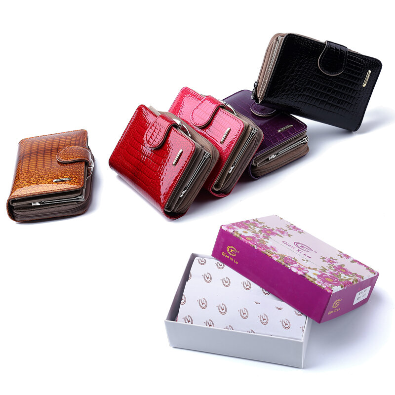 Moda prawdziwe lakierki damskie krótkie portfele mały portfel kieszonka na monety portfel na karty kredytowe damskie portmonetki klip na pieniądze złoty kolor