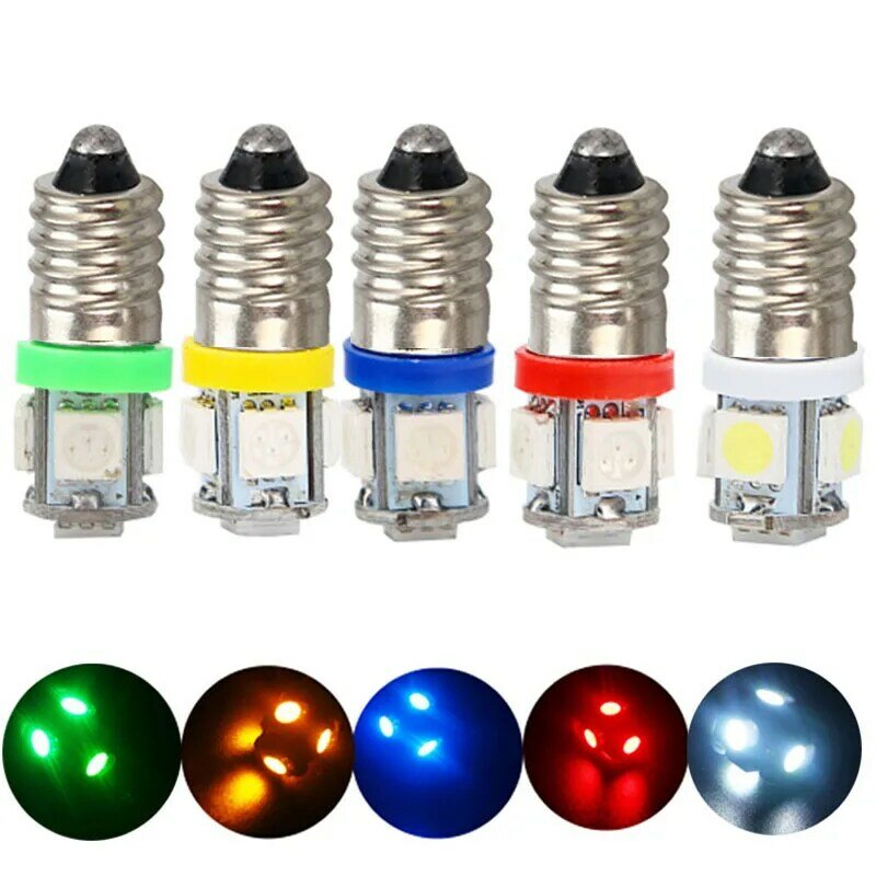 100pcs 6V E10 LED Screw Warning Signal Light Bulb Auto Indicator Lamp 5SMD 5050 Warm White Blue Red Green Green DC6V