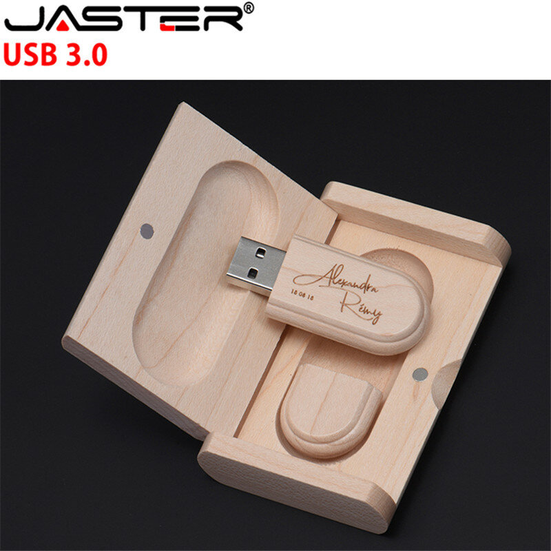 JASTER-memoria USB 3,0 de madera de alta velocidad con logotipo personalizado, pendrive con caja, 4GB, 8GB, 16GB, 32GB, 64GB, regalo de boda
