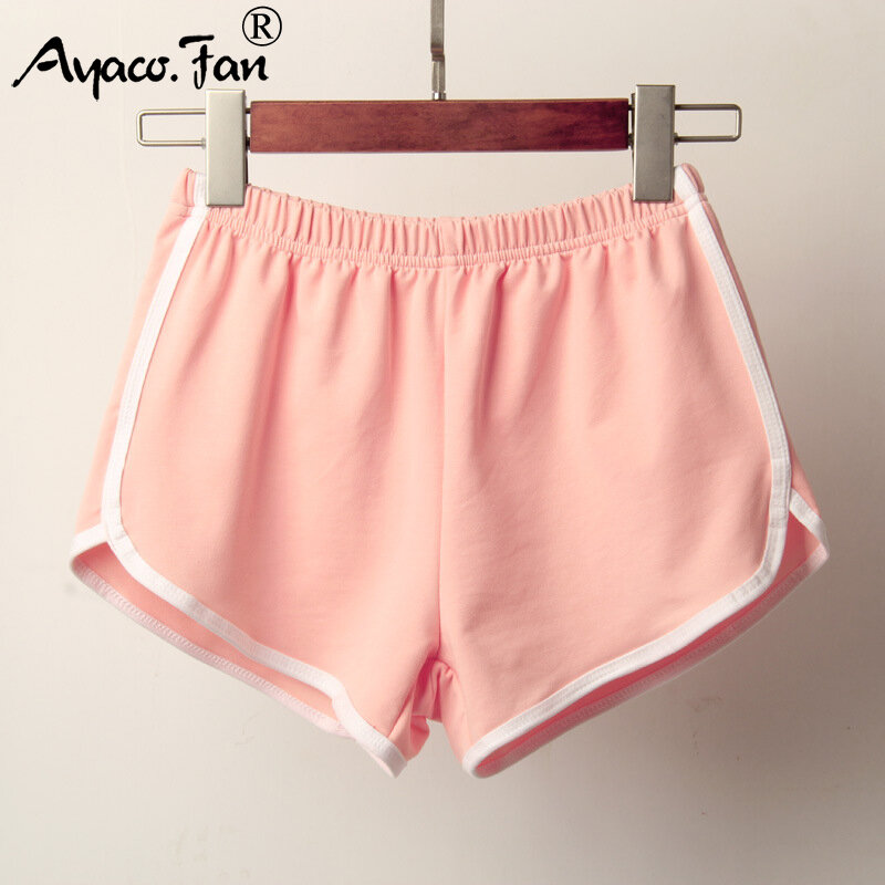 Pantalones cortos deportivos para mujer, Shorts ajustados antivaciado de Color caramelo, informales, con cintura elástica, para playa, 2021