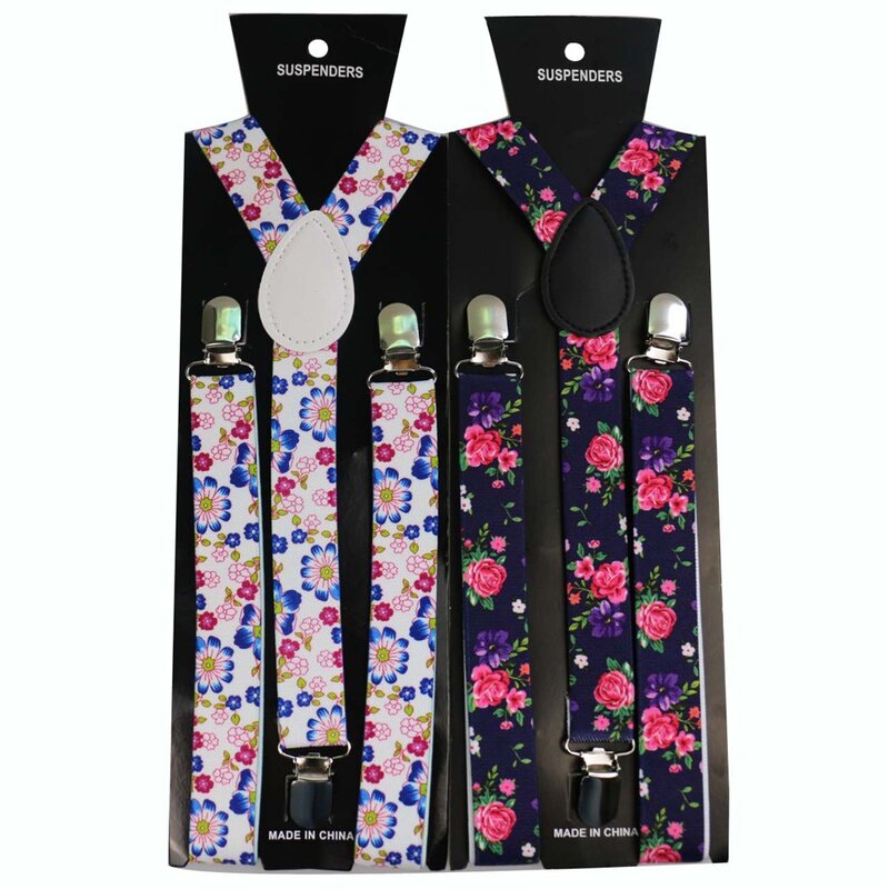 2019 New Purple Pink Flower Floral  Adjustable Mens Womens Unisex Clip-on Suspenders Unisex Elastic Y-Shape Braces