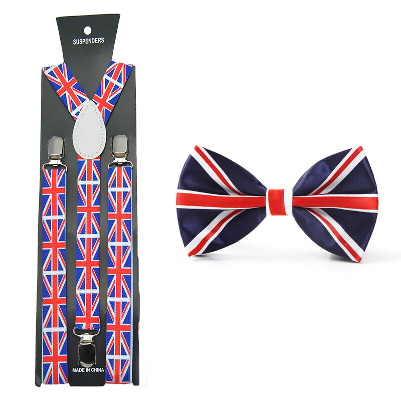 Women Men Suspender For Trousers Pants Holder Bowtie Set Y-Shape British flag Brace Gallus Office Casual Bowtie Set Gift Cravat