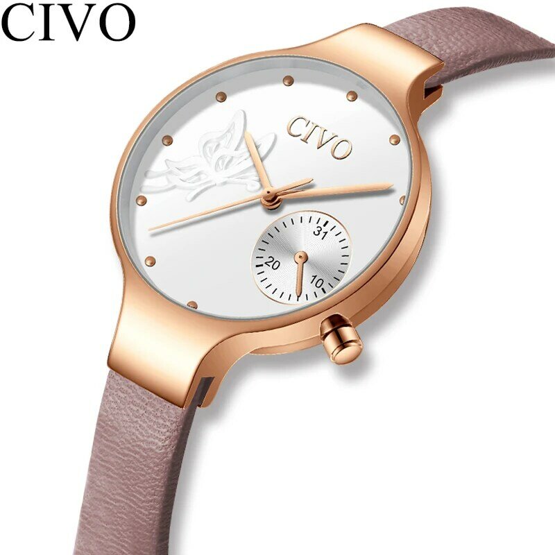CIVO 2019 nuevo reloj de moda para mujer, Relojes de Cuero genuino de cuarzo, pulsera de mariposa para mujer, reloj de pulsera para mujer