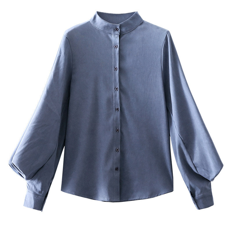 Long Wide Lantern Sleeve Blouse Women Tops and Blouses Vintage Stand Collar Button Down Shirts Female 2019 Spring Fashion Tops