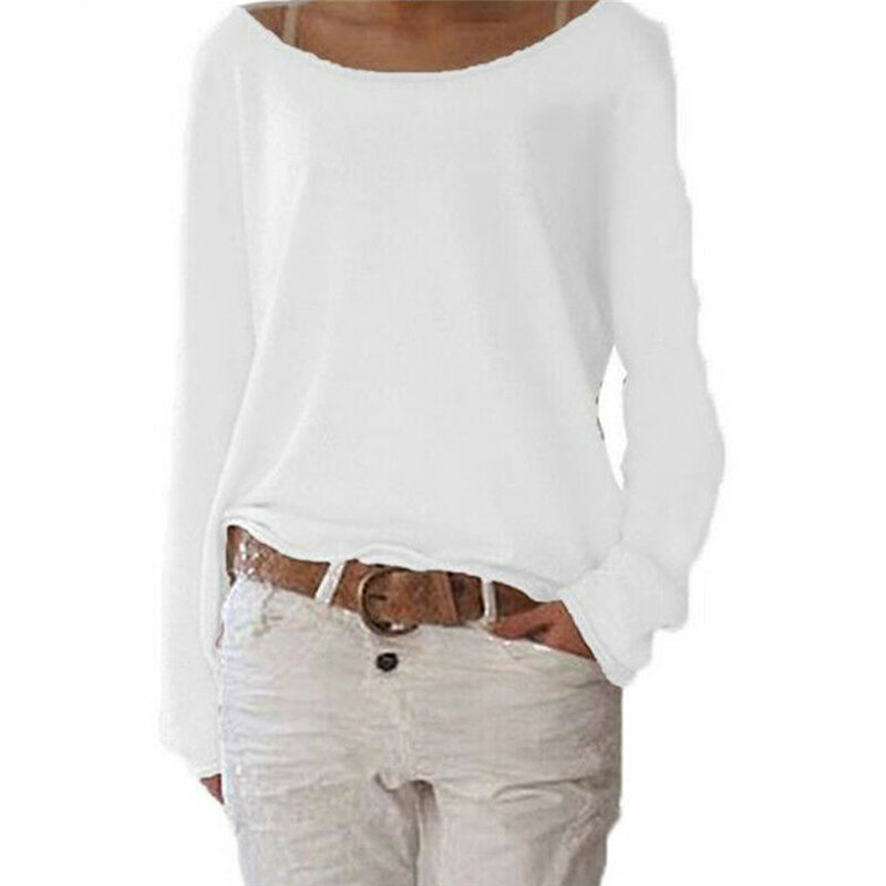 2019 wiosna jesienna, w stylu basic Top kobiety Plus rozmiar luźna bawełniana bluzka z długim rękawem koszula topy Casual jednolita koszulka koszula
