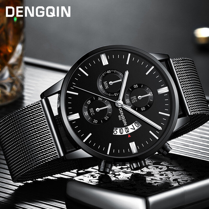 Reloj de pulsera de cuarzo de lujo deportivo militar de acero inoxidable banda de esfera reloj masculino zegarek meski bransoleta kol saati
