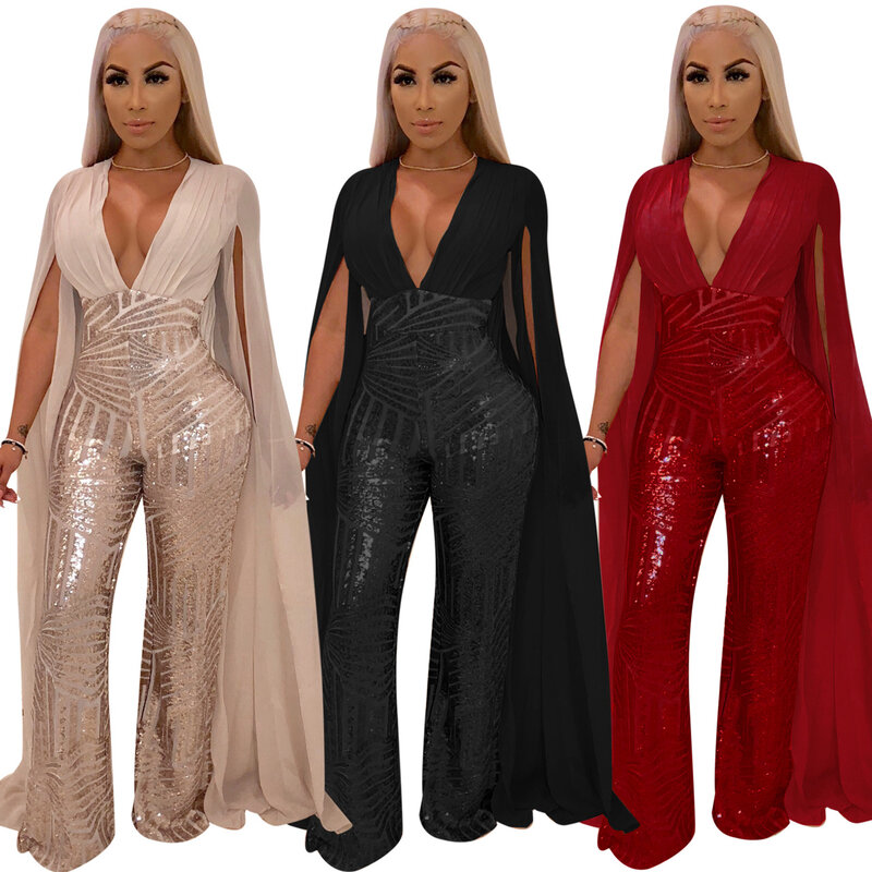 Summer Rompers Women Straps Jumpsuits Loose Casual Sexy V Neck  Sleeveless Wide Leg Pants