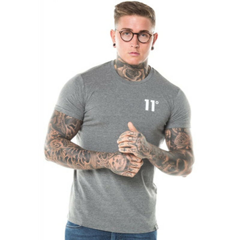 2019 11 stopni męska okrągły dekolt z krótkim rękawem slim kurtka cienki przekrój jednolity kolor bawełna druku letnie męskie fitness koszulka męska