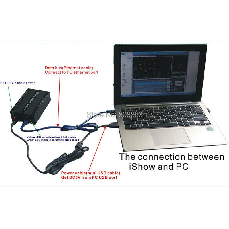 Eshiny iShow V3.0 เลเซอร์แสดงซอฟต์แวร์ ILDA + RJ45 อินเทอร์เฟซ USB สำหรับดิสโก้ DJ DMX บาร์เวทีแสงเลเซอร์คำเช่น QUICKSHOW N8T92