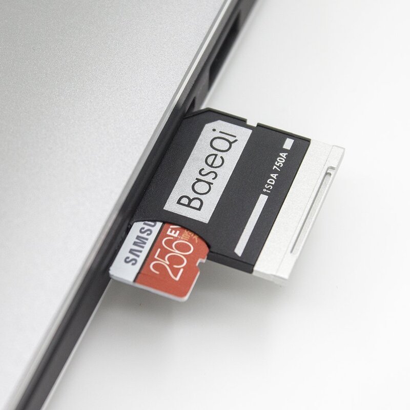 BaseQi-Aluminum Stealth Drive, Micro SD, TF Card Adapter, Memory Card Reader para Dell, XPS, 15 ", 9550, M5510, Dell M5510