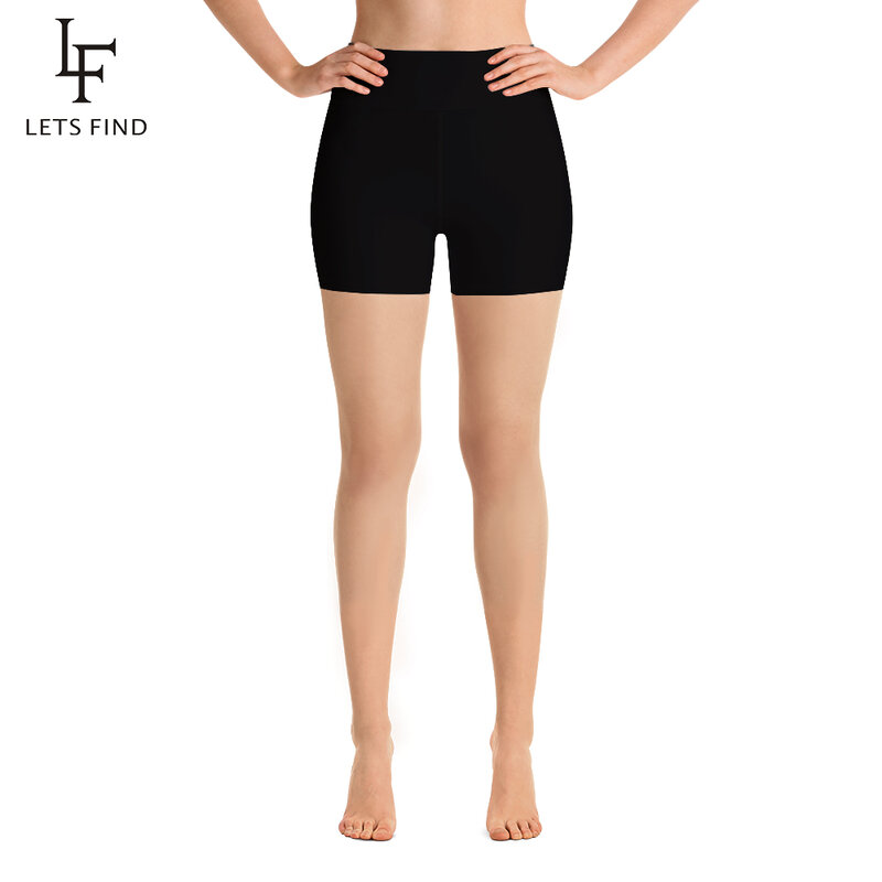 LETSFIND 신상 여성 하이웨이스트 짧은 레깅스, 단색 블랙 탄성, 부드럽고 편안한 짧은 바지