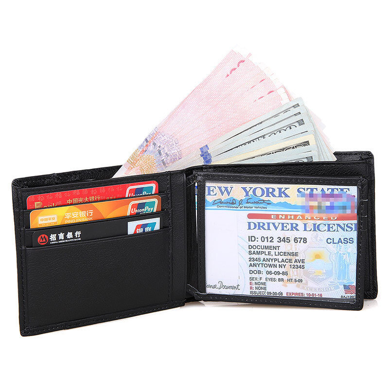 Italian Style Men Purse Short Black Horizontal Genuine Leather Wallet Man Card Holder Purse With Coin Pocket 264-48
