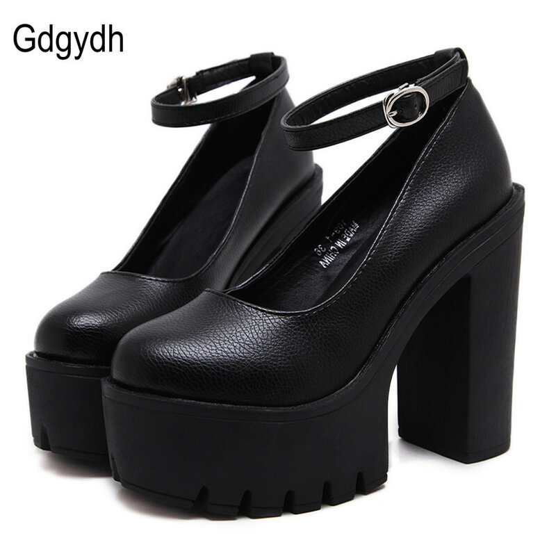 Gdgydh spring autumn casual high-heeled shoes sexy ruslana korshunova thick heels platform pumps Mary Janes Black White Size 42
