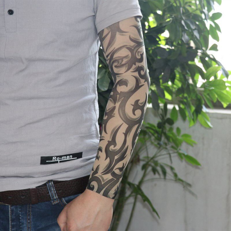 남성용 가짜 임시 문신 팔 슬리브, 남녀공용 워머, 탄성 UV 보호, 시원한 인쇄, 자외선 차단 펑크, 16 가지 스타일