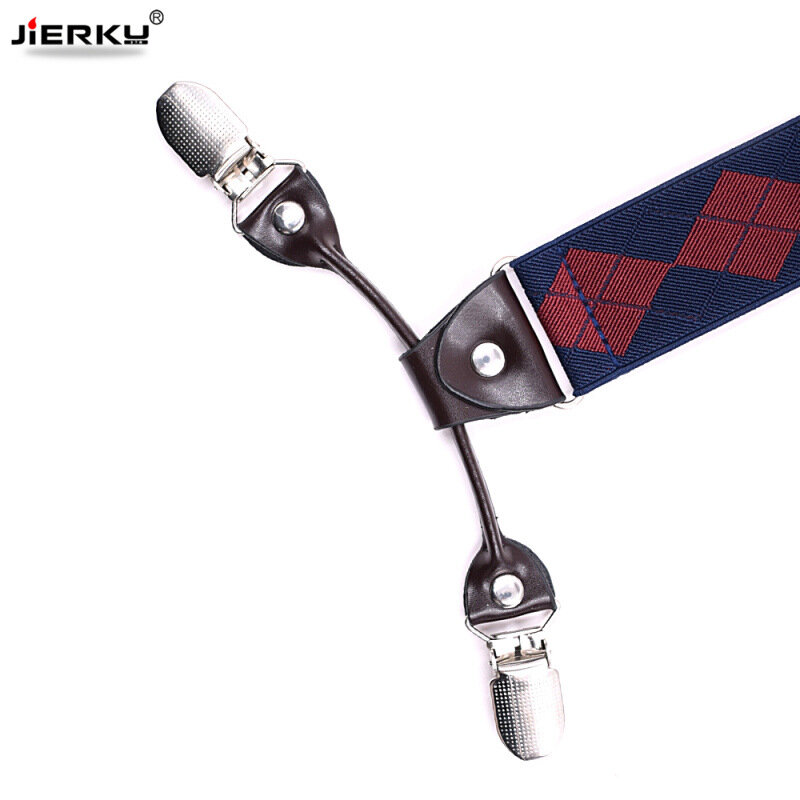 JIERKU Bretels Man Braces 6 Clips Vierkante plaid Suspensorio Mode Broek Riem Vader/Echtgenoot Gift 3.5*120 cm
