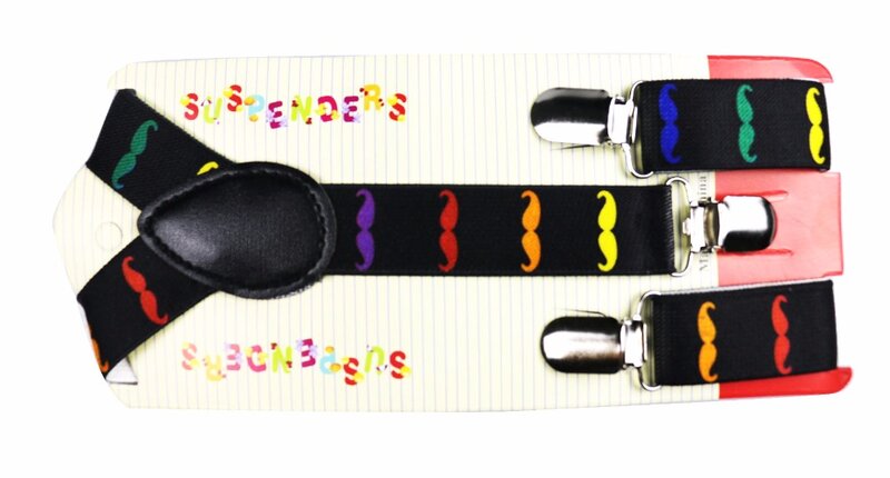 Winfox Hoge Kwaliteit Verstelbare Clip-On Kleurrijke Snor Printing Jarretelle Bretels Voor Kinderen Jongen