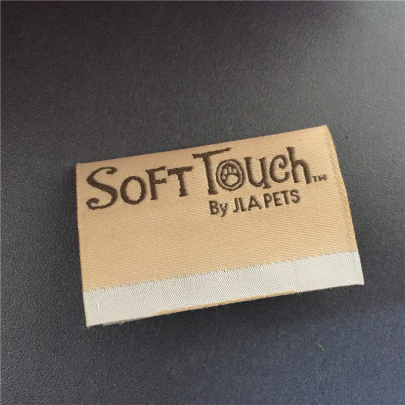 Customized High Density Beige Background Woven Labels Clothing Main Labels