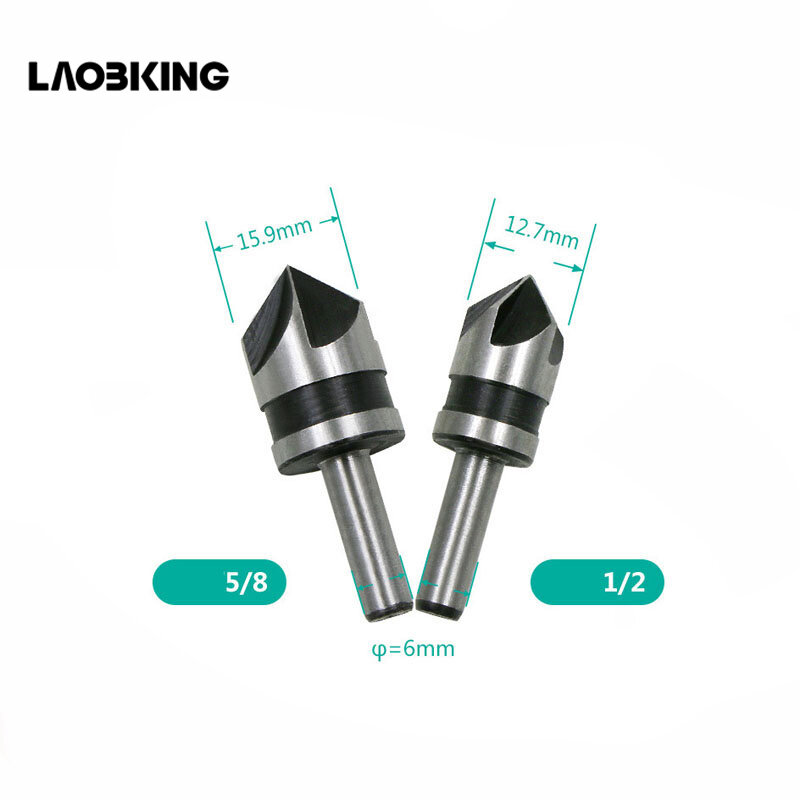 2pcs HSS 5 Flute Countersink Drill Bit 82 Degree Point Angle Chamfer Chamfering Countersinking Cutter 1/4" Round Shank Tool