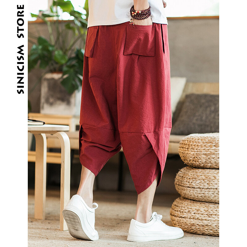 Sinicism Store Mens 2019 New Beach Pants Male Summer Casual Calf-Length Pants Man Carp Embroidery Baggy Loose Trousers