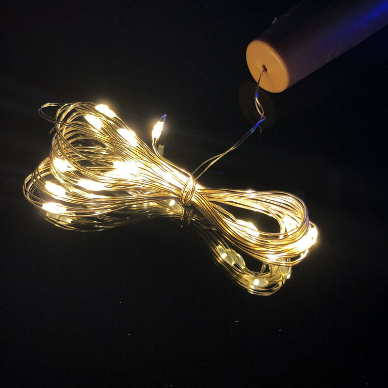 Guirlande lumineuse LED en fil de cuivre de 2M, féerique, pour bouteille artisanale en verre, décoration de nouvel an, noël, mariage, saint-valentin