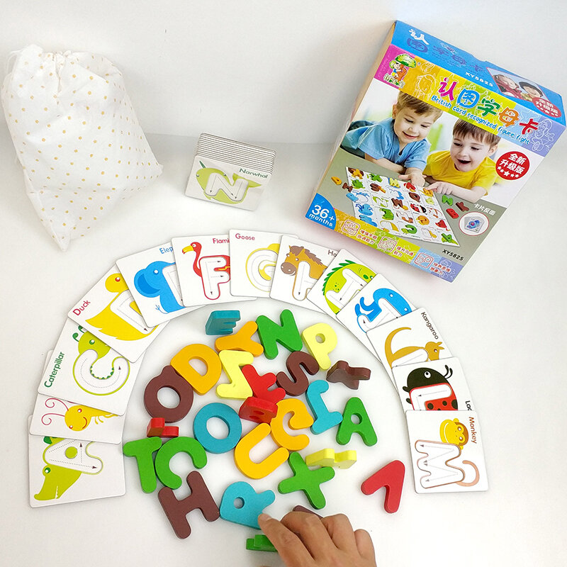 Tarjetas educativas para bebé, juegos de aprendizaje de inglés, tarjetas Flash de letras para niños, libro de tarjetas de madera para niños