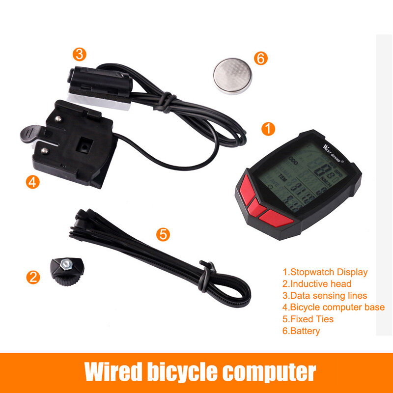WEST BIKING-ordenador inalámbrico para bicicleta, dispositivo con 20 funciones, velocímetro, odómetro, con cable + cronómetro para bicicleta de montaña
