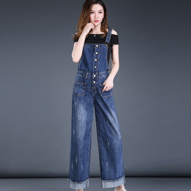 Комбинезон женский джинсовый в китайском стиле, синий, DD1450