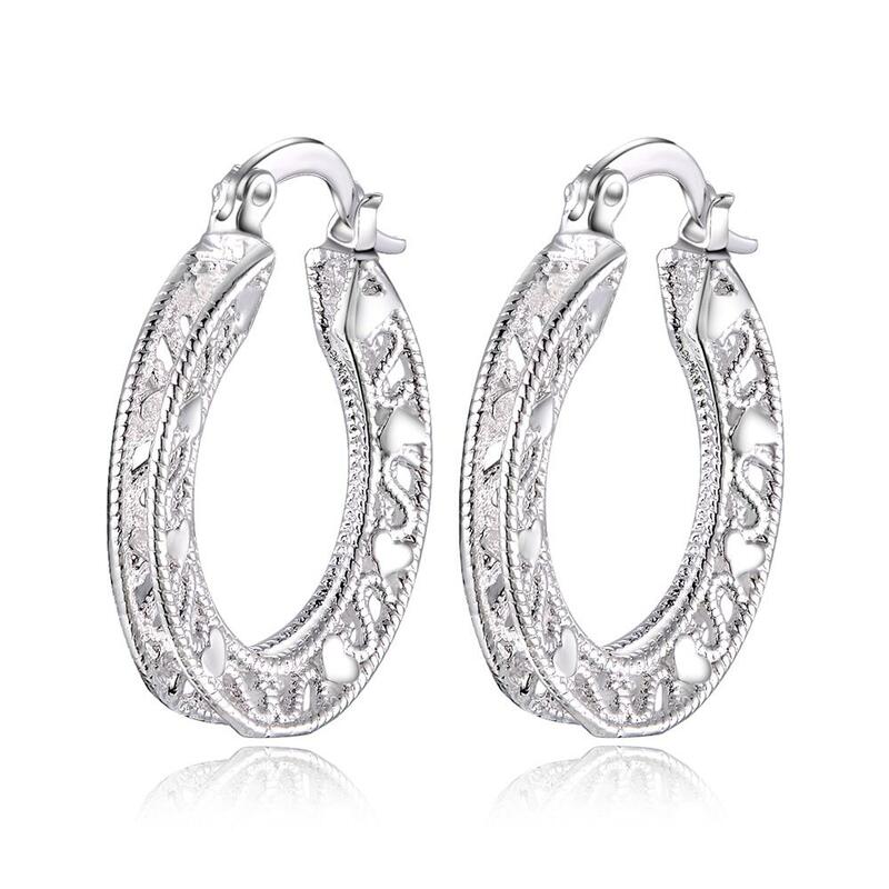 , WOMEN favorite Christmas gift female retro delicate hollow oval geometry earrings fashion Silver color jewelry LE002
