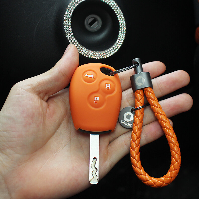 Accessoires de télécommande de voiture, porte-clés droit, étui en silicone couleur, avec logo, décoration pour le nouveau smart 453 fortwo forfour
