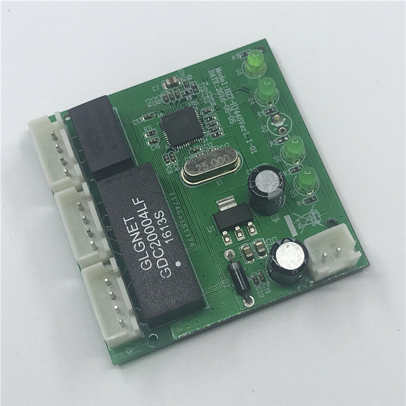 Ome 3 Port Switch Modul Pcba 4 PIN HEADER UTP Pcba Modul dengan LED Display Sekrup Posisi Lubang Mini PC data Pabrik OEM